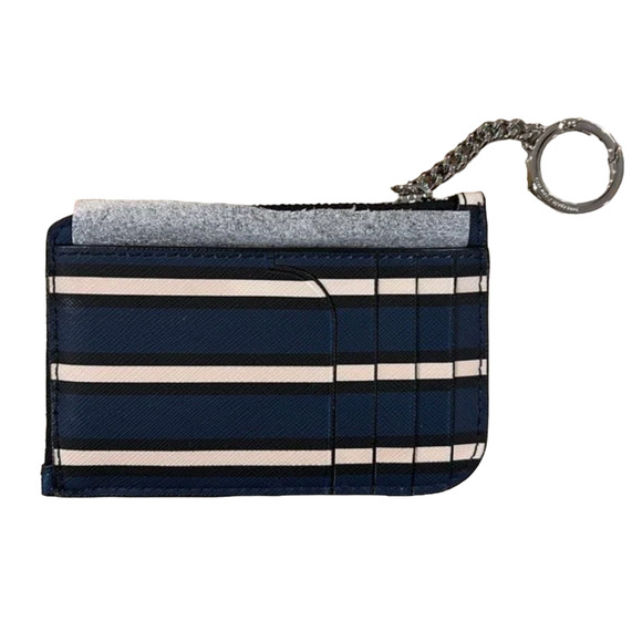NWT Kate Spade Navy/Cream Stripe Leather Cameron York Medium L-Zip Wallet - Picture 4 of 10